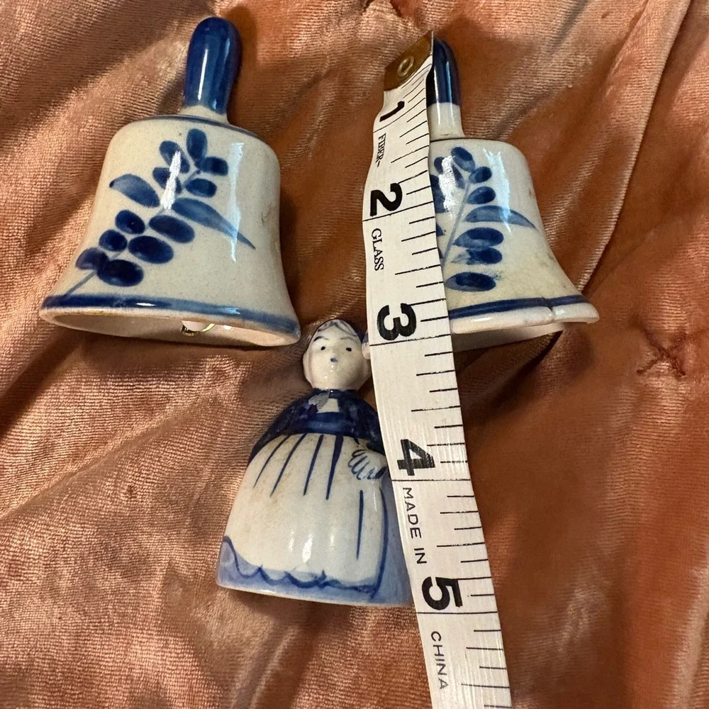 3 Dutch Delft Blue Bells Hand Painted Holland Netherlands MilkMaid Vintage Set